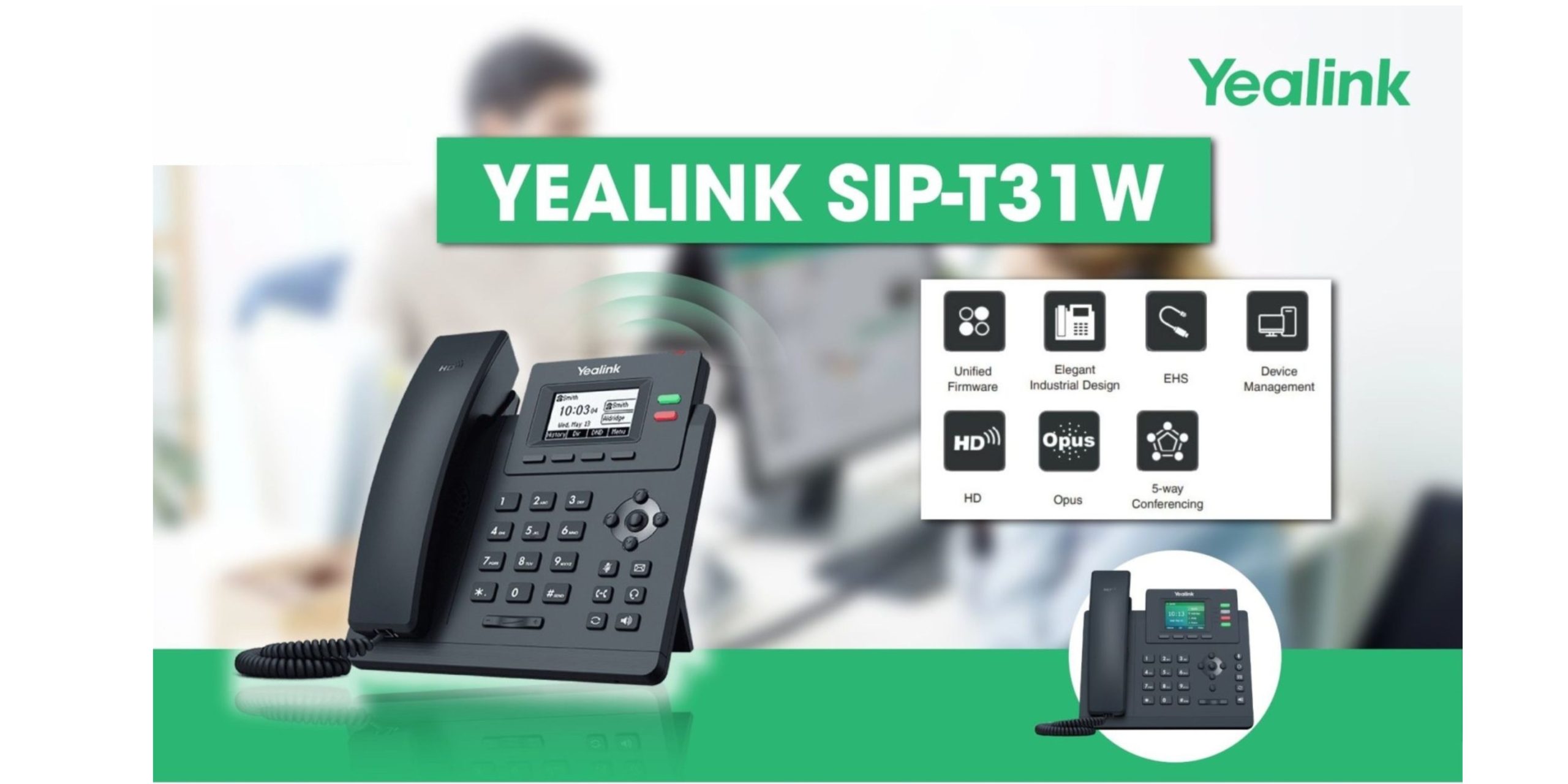 Điện thoại IP Wifi Yealink SIP-T31W - Màn hình LCD