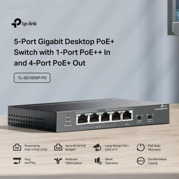 Bộ chuyển mạch TP-Link TL-SG1005P-PD 5-Port Gigabit Desktop PoE+ Switch