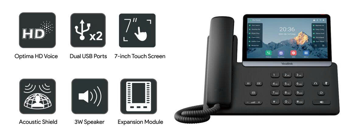 Điện thoại IP Yealink SIP-T77U màn hình cảm ứng 7 Inch sắc nét và trực quan