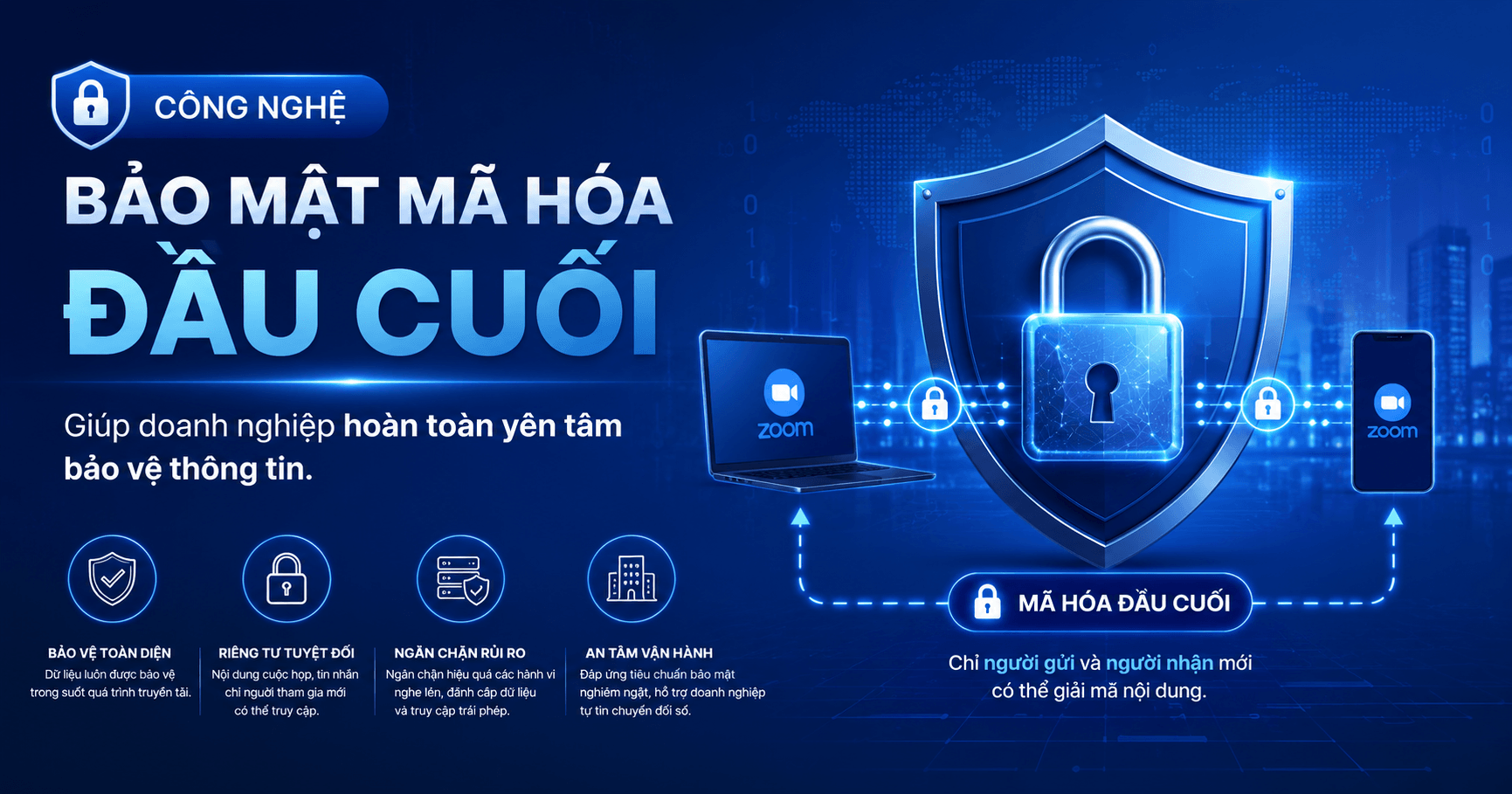 Công nghệ bảo mật mã hóa đầu cuối giúp doanh nghiệp hoàn toàn yên tâm bảo vệ thông tin