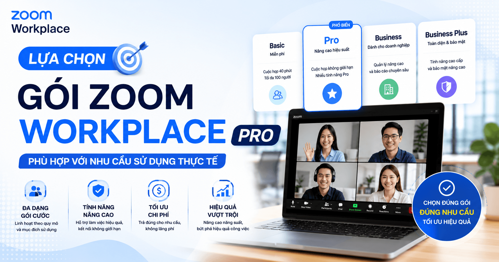 Lựa chọn gói Zoom Workplace Pro phù hợp với nhu cầu sử dụng thực tế